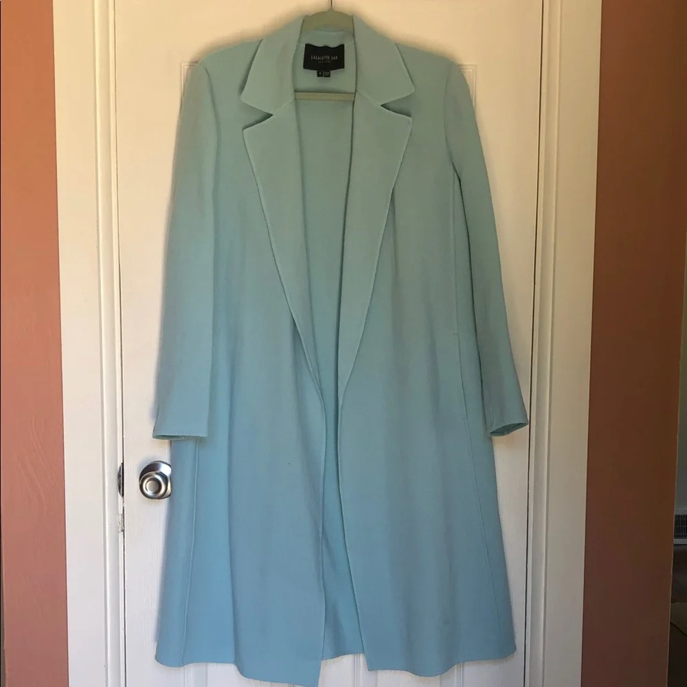 Lafayette 148 NY Tiffany Blue Lightweight Wool Duster Blazer Sz M, excellent - Picture 2 of 12